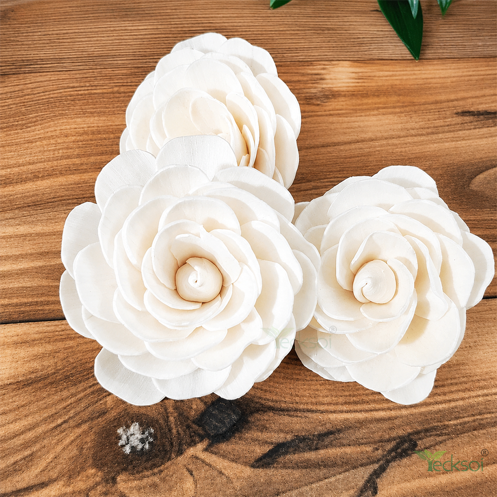 Tecksoi White Camellia Sola Wood Flower – Premium Handcrafted Floral Decor Inspired by Natural Beauty | Pack Of 10