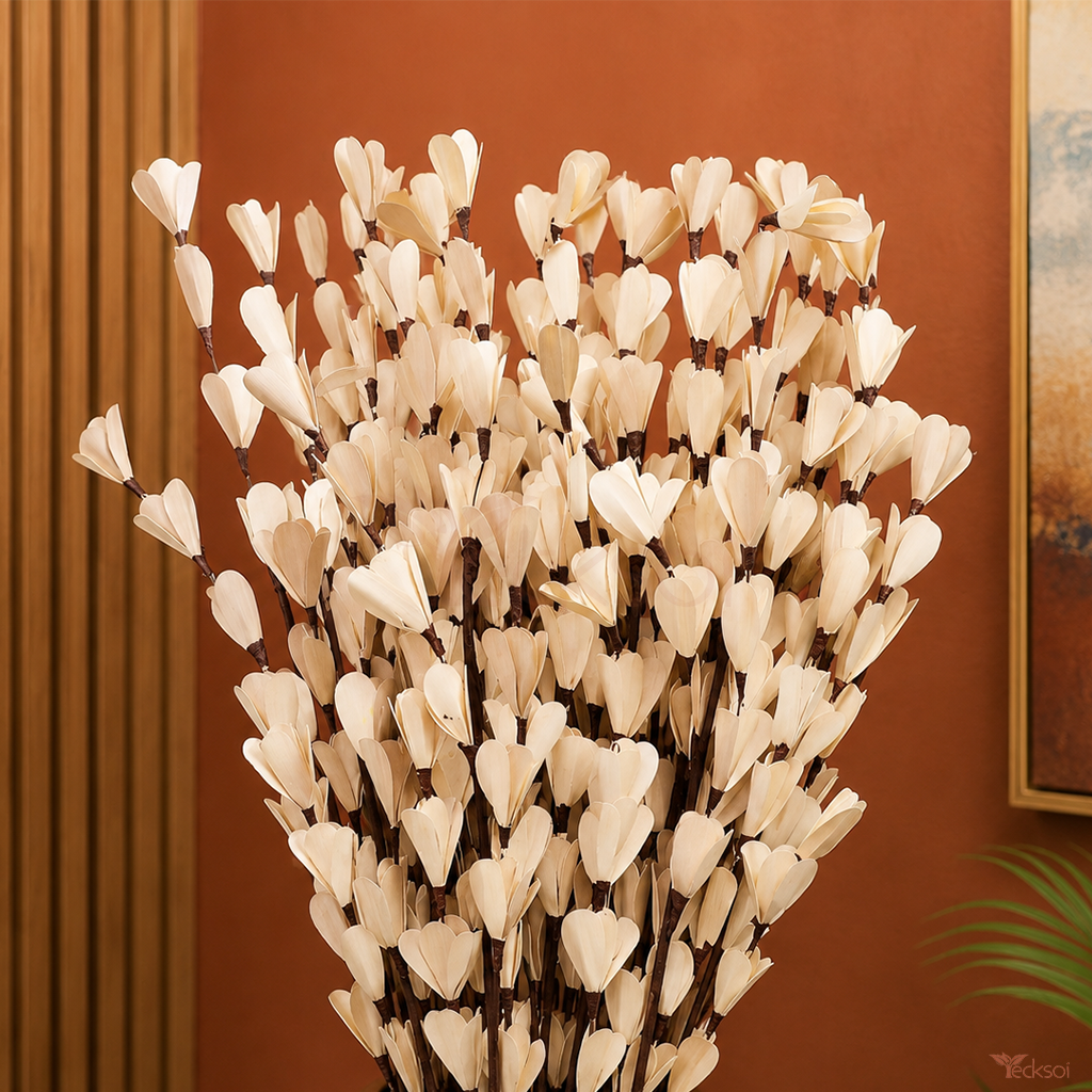Tecksoi White Palm Lily Dried Palm Leaves Flower Sticks – Premium Handmade Natural Palm Leaf Flowers for Home Decor, Vase Arrangements & Luxury Event Decoration | Pack Of 5