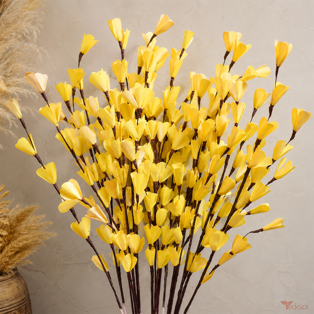 Tecksoi Yellow Palm Lily Flower Sticks – Premium Handmade Dried Palm Leaves for Home Decor, Vase Arrangements & Luxury Event Decoration | Pack Of 5