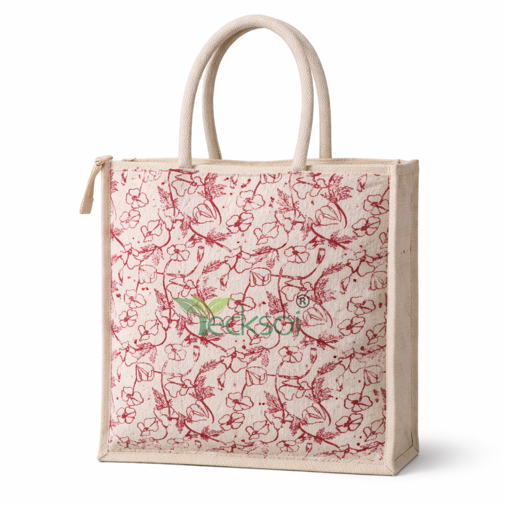 Tecksoi Jute Large Shopping Bag with Zipper | Spacious Strength with Sustainable Purpose
