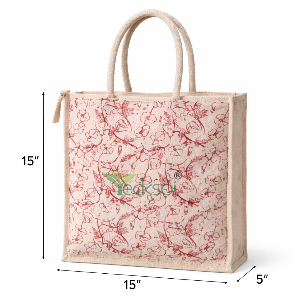 Tecksoi Jute Large Shopping Bag with Zipper | Spacious Strength with Sustainable Purpose