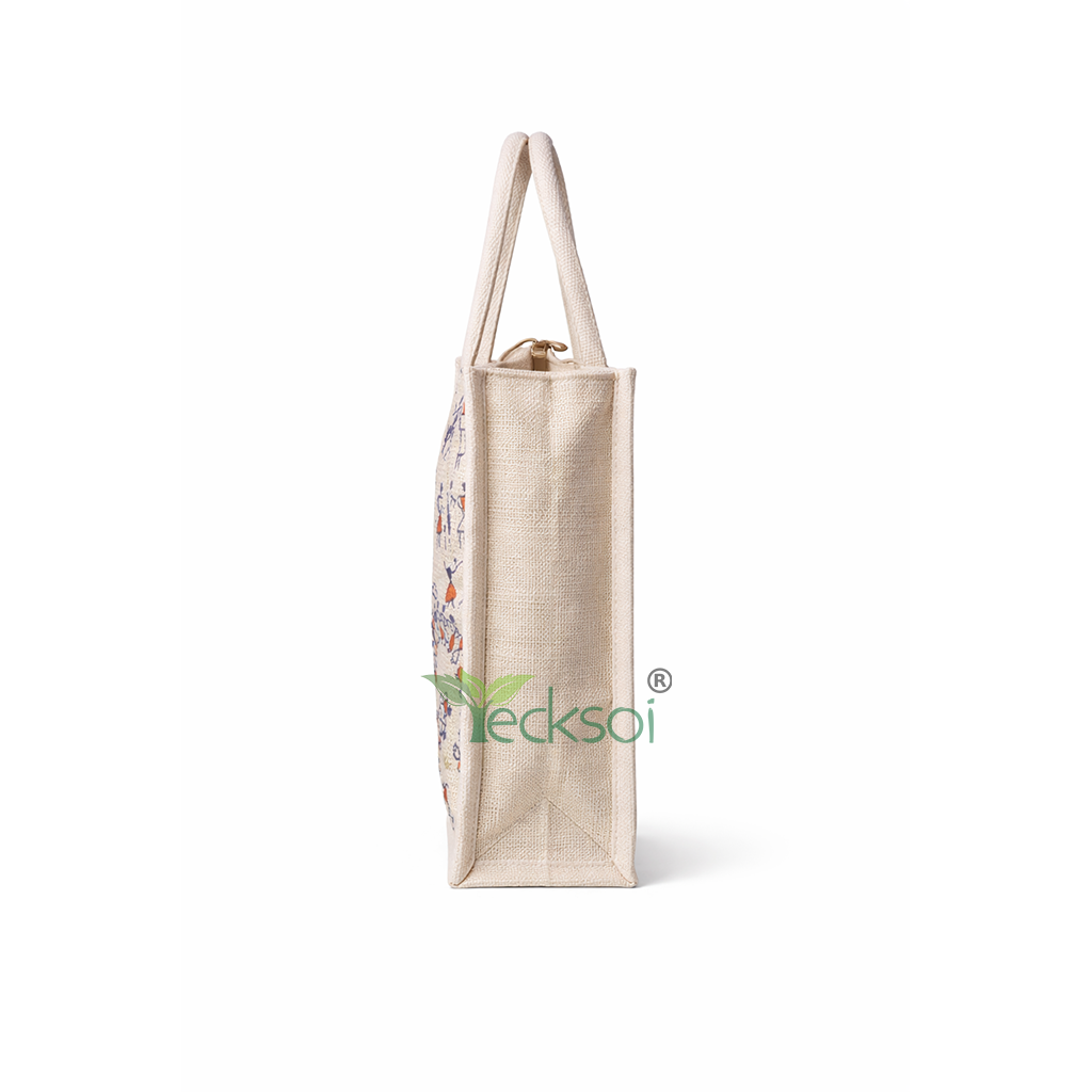 Tecksoi Medium Jute Carry Bag with Zipper | Refined Sustainable Utility
