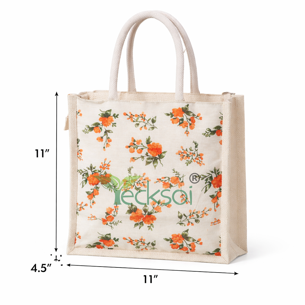 Tecksoi Medium Jute Tote Bag with Zipper | Elegant Sustainable Essential