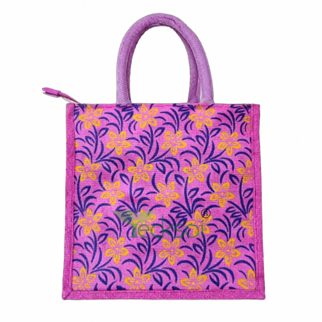 Tecksoi Pink Jute Bag with Zipper | Elegant Sustainable Statement