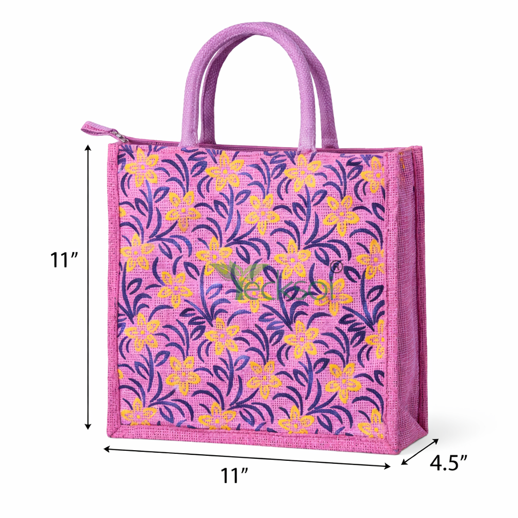 Tecksoi Pink Jute Bag with Zipper | Elegant Sustainable Statement