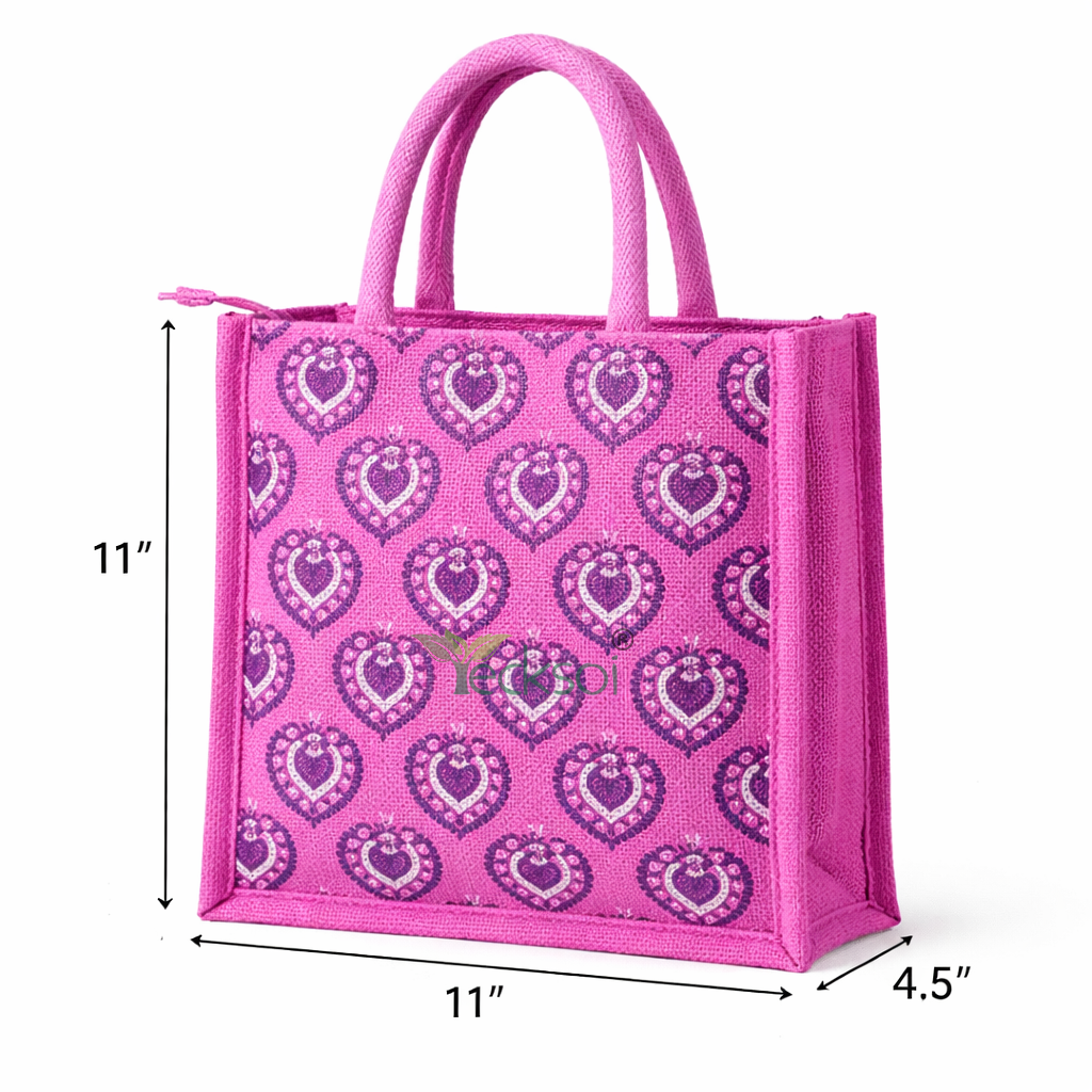 Tecksoi Printed Jute Bag with Zipper | Sustainable Style with Artistic Detail