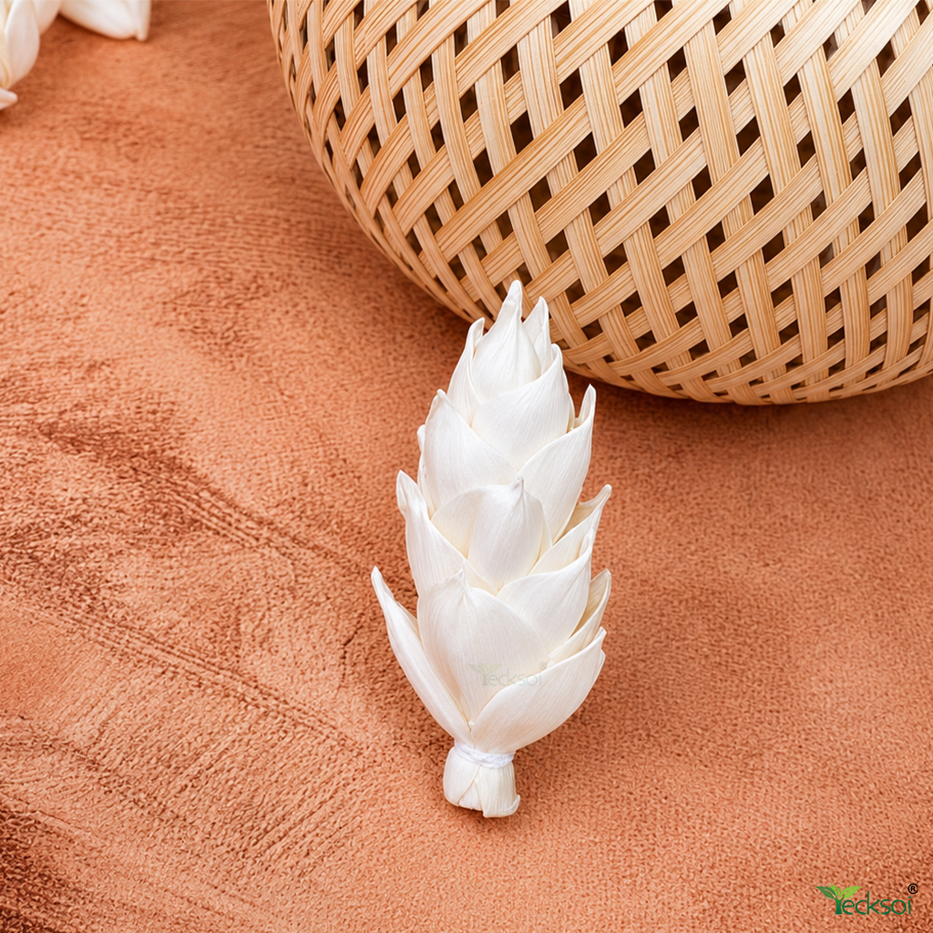 Tecksoi Alpinia Sola Wood Flower – Realistic Handcrafted Floral Decor Inspired by Tropical Elegance | Pack Of 10