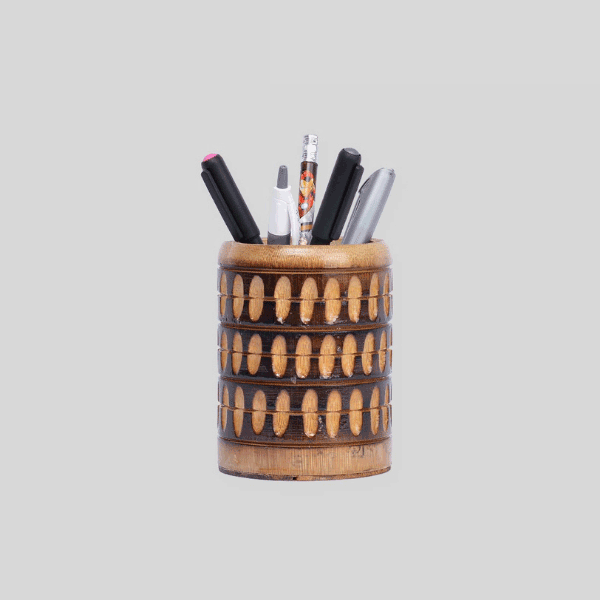 Tecksoi Bamboo Mini Pen Stand With Minakari  |Handmade | Premium Quality