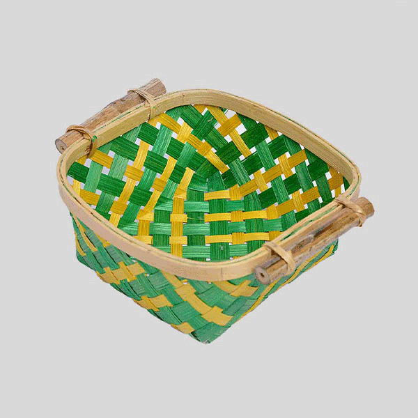 Tecksoi Bamboo Mini Square Basket With Short Handle | Premium Quality | Set Of 2