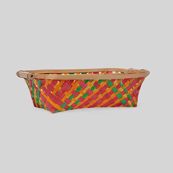 Tecksoi Bamboo Multicolor Rectangle Basket With Grip Handle | Premium Quality | Set Of 2