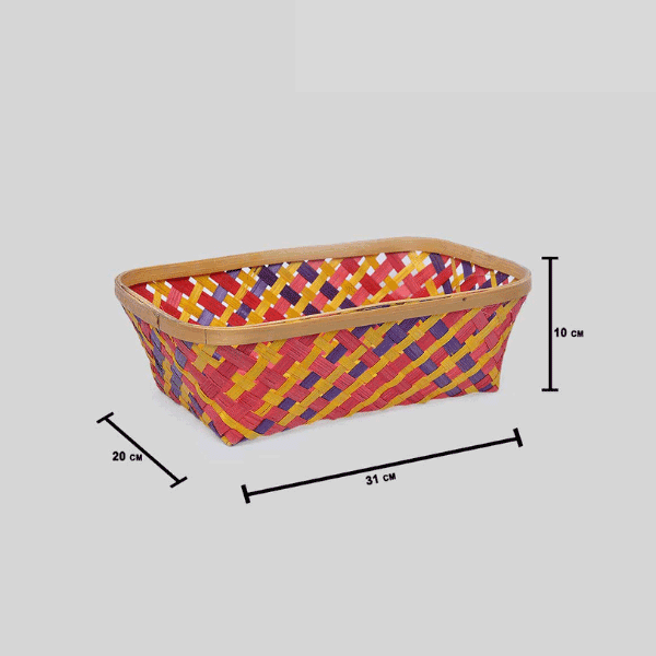 Tecksoi Bamboo Rectangle Handmade Basket | Multicolor | Set Of 3