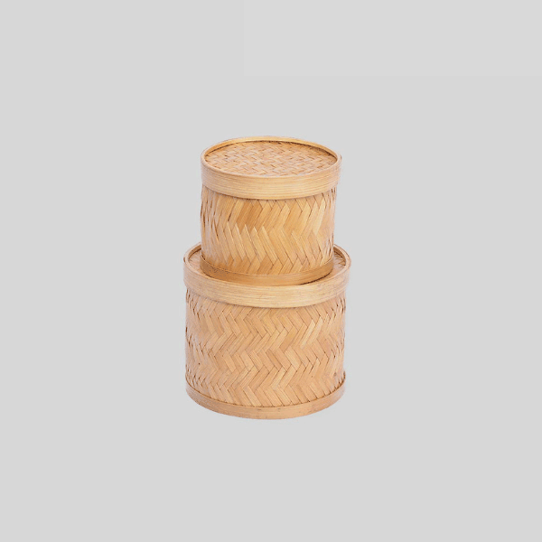 Tecksoi Bamboo Round Accessories Box | Handmade | Premium Quality | Set Of 2