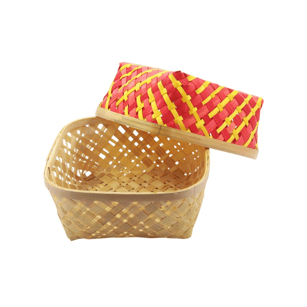 Tecksoi Bamboo Square Basket | 10 Inch | Multicolor | Set Of 2