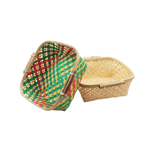 Tecksoi Bamboo Square Basket |Multicolor | Handmade | Set Of 2