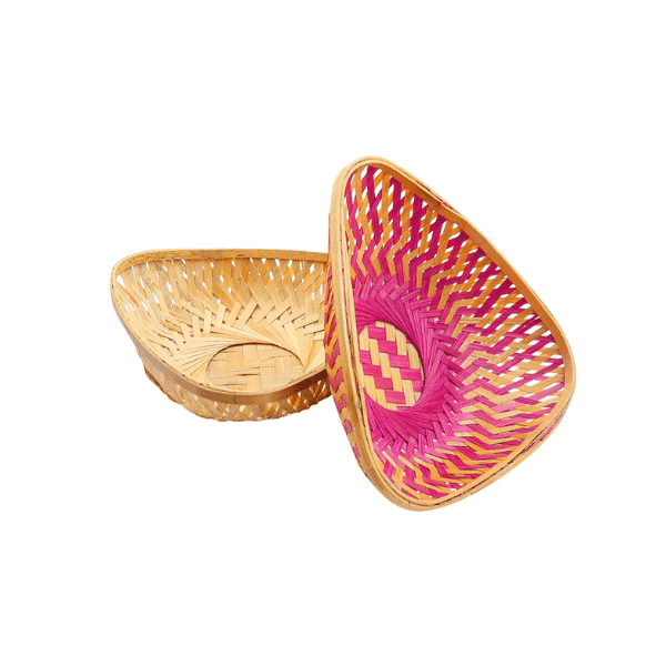 Tecksoi Bamboo Triangle Multicolor Basket | Handmade | Premium Quality | 100% Natural | Set Of 12