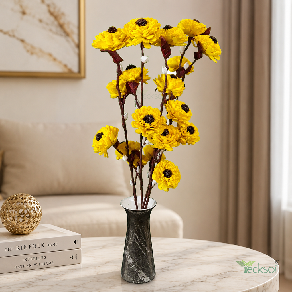 Tecksoi Black Eyed Marigold Sola Wood Flower Sticks | Pack Of 5