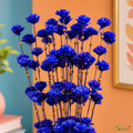 Tecksoi Blue Coco Belle with Golden Moti Sola Wood Flower Sticks – Handmade Luxury Dry Flower Decor for Home & Event Styling | Pack Of 5