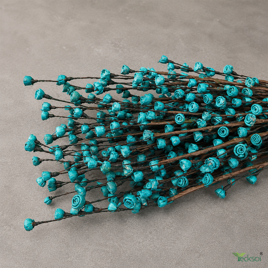 Tecksoi Blue Rose Buds Sola Wood Flower Sticks – Handmade Premium Dry Flower Decor for Home & Event Decoration | Pack Of 5