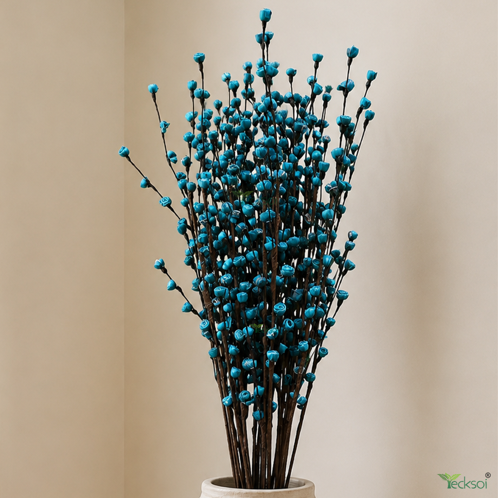 Tecksoi Blue Rose Buds Sola Wood Flower Sticks – Handmade Premium Dry Flower Decor for Home & Event Decoration | Pack Of 5