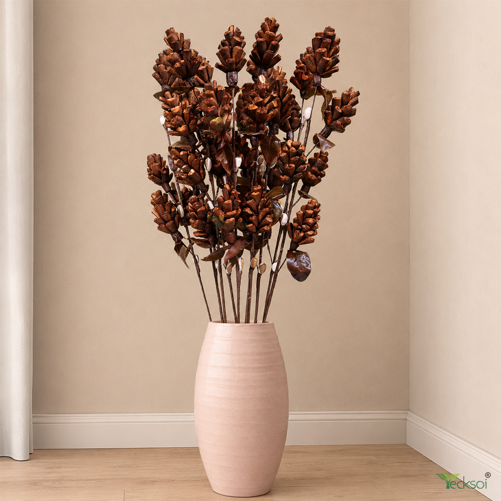 Tecksoi Brown Lattu Pine Sola Wood Flower Sticks – Handmade Premium Dry Flower Decor for Home & Event Styling | Pack Of 5