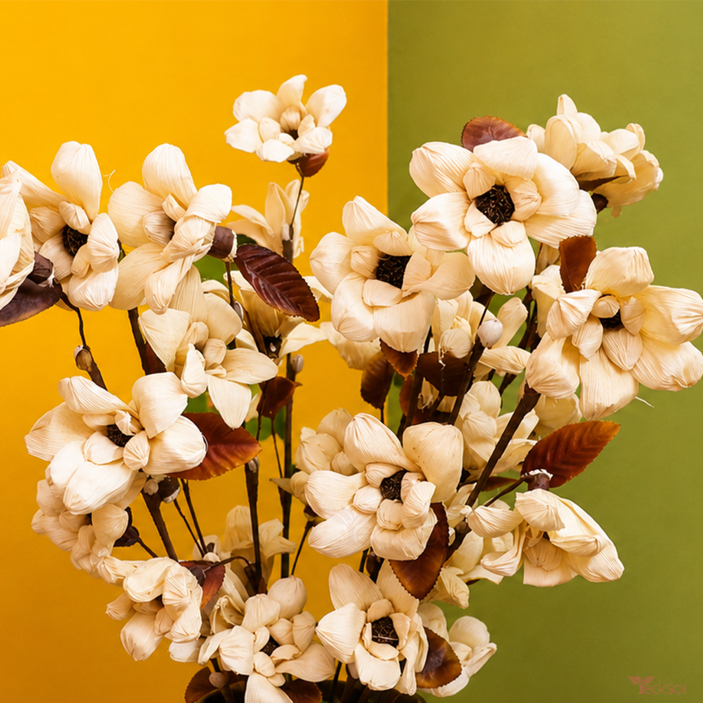 Tecksoi Corn Sunflower Sticks for Decor – Premium Natural Dried Corn Husk Flower for Home Decor, Vase Arrangements & Luxury Floral Styling | Pack Of 5