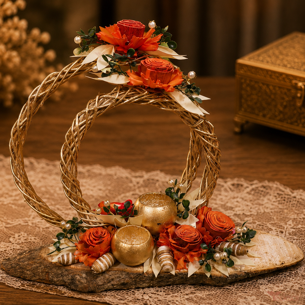 Tecksoi Farmhouse Wooden Platter With Pearl & Cannella Berry Minimal Decorative Tray