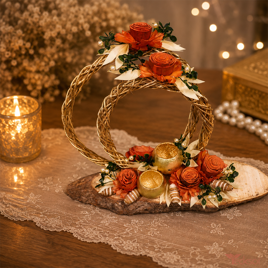 Tecksoi Farmhouse Wooden Platter With Pearl & Cannella Berry Minimal Decorative Tray