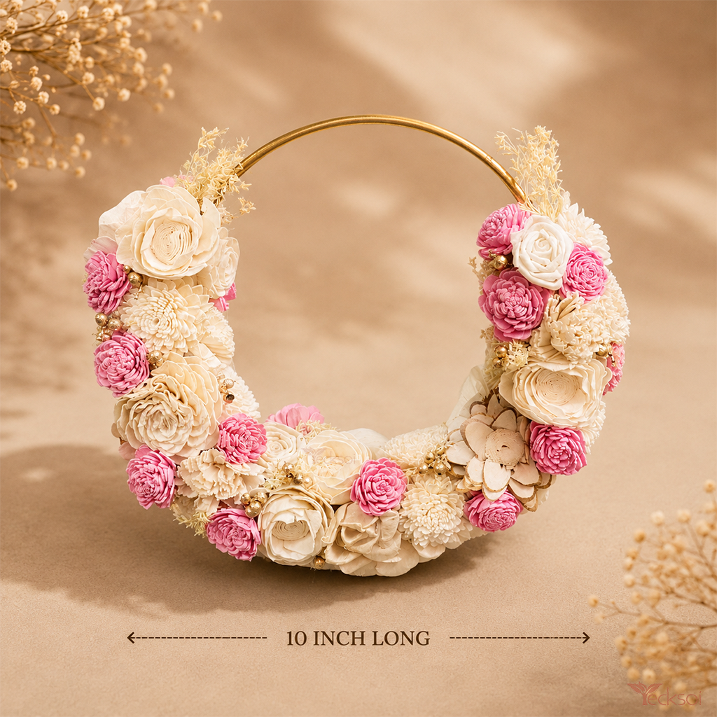 Tecksoi Golden Arc Ring - Handcrafted Sola Flower Semi Circle Ring