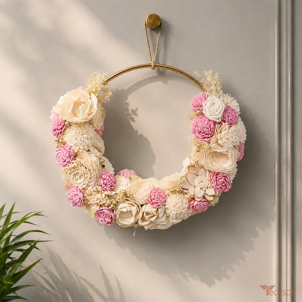 Tecksoi Golden Arc Ring - Handcrafted Sola Flower Semi Circle Ring