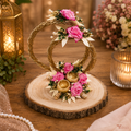 Tecksoi Golden Bell Platter Handmade Wooden Decorative Plate With Cotton Fabric Flower & Palm Leaves