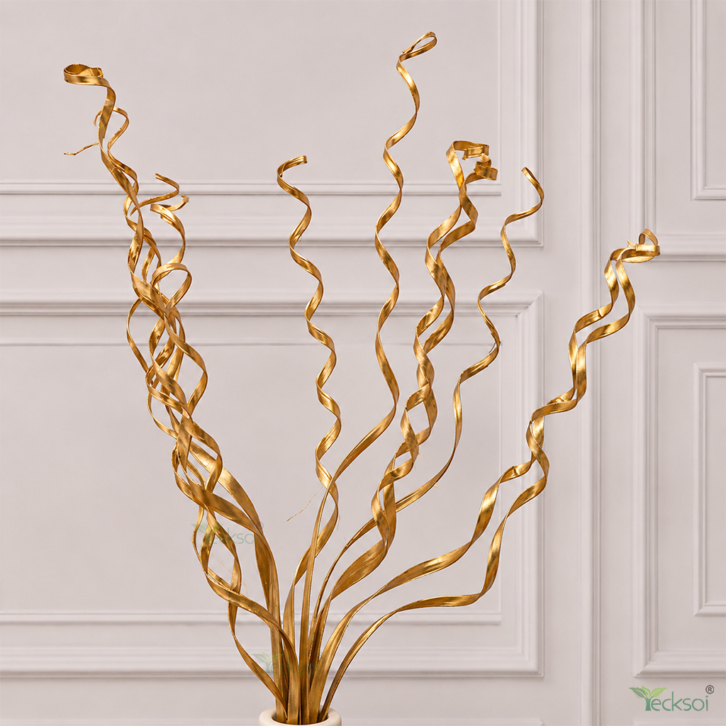 Tecksoi Palm Golden Spring – Glossy Golden Dried Palm Leaf Exotic Filler for Bouquets, Floral Arrangements & Premium Decor | Pack Of 10