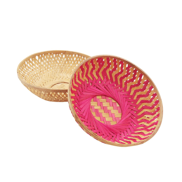 Tecksoi Handmade Bamboo Multicolor Round Basket | Premium Quality | 100% Natural | Set Of 12