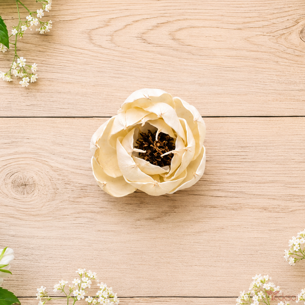 Tecksoi Handmade Black Eyed Peony Sola Wood Flower | Pack Of 10