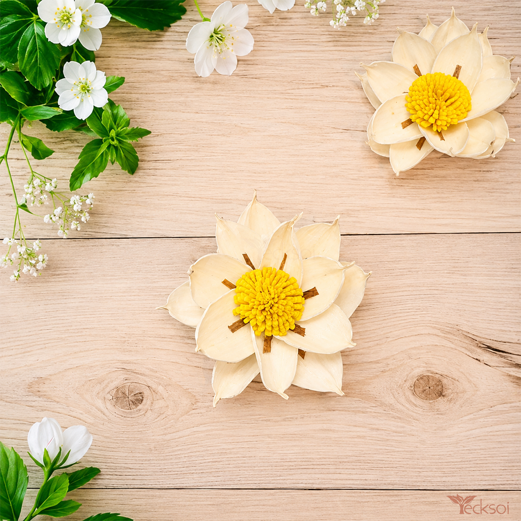Tecksoi Handmade Golden Marguerite Daisy Sola Wood Flower | Pack Of 10