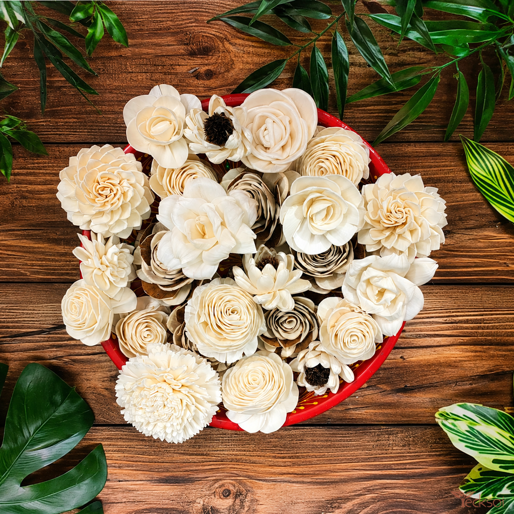 Tecksoi Handmade Natural Assorted Sola Wood Flower | Pack Of 20