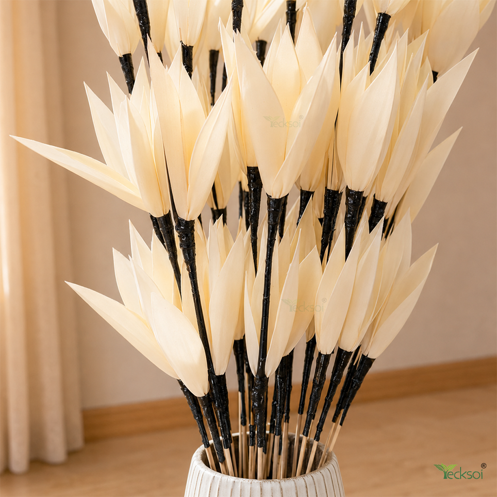 Tecksoi Jumbo Palm Lily Flower Sticks – Handmade Palm Leaf Dry Flower Decor for Home & Event Decoration | Pack Of 5