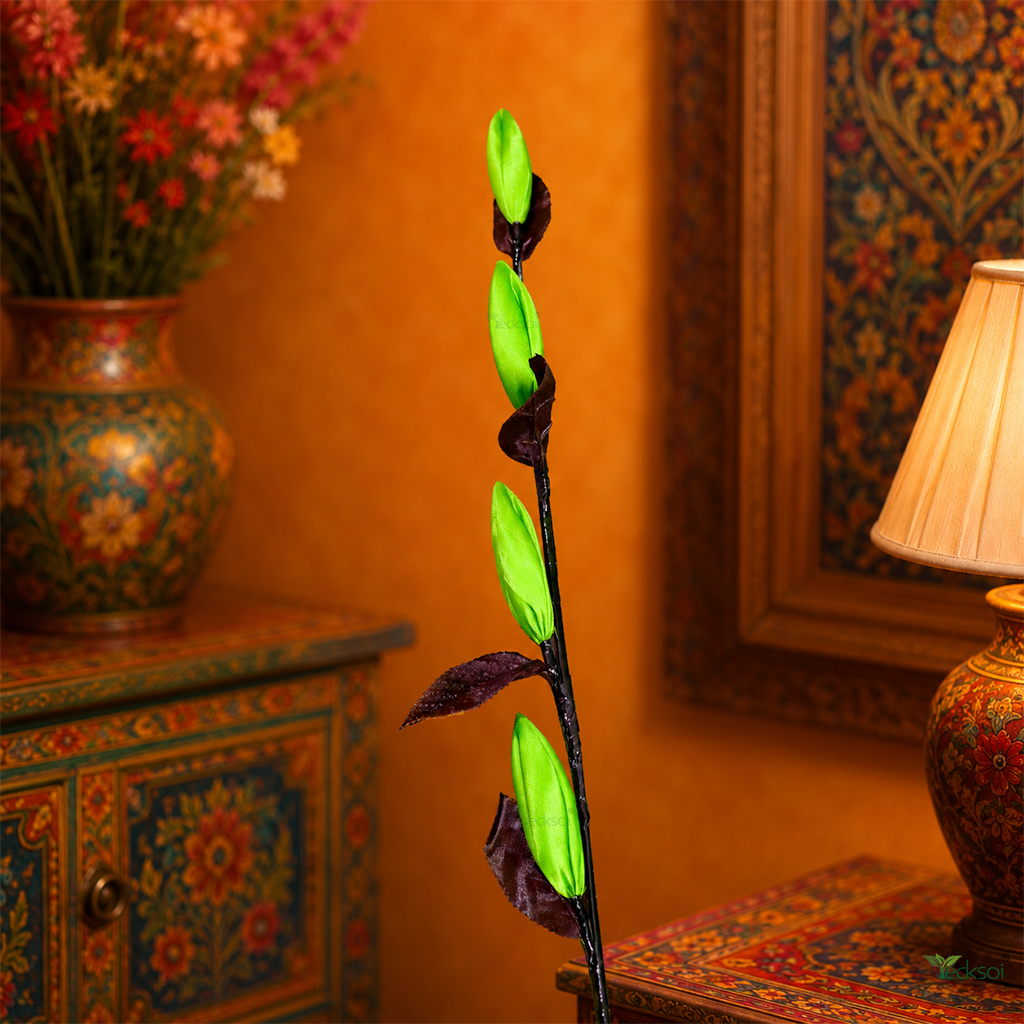 Tecksoi Multiple Green Silk Lotus Buds Flower Sticks – Handmade Premium Floral Decor for Home & Event Decoration | Pack Of 5