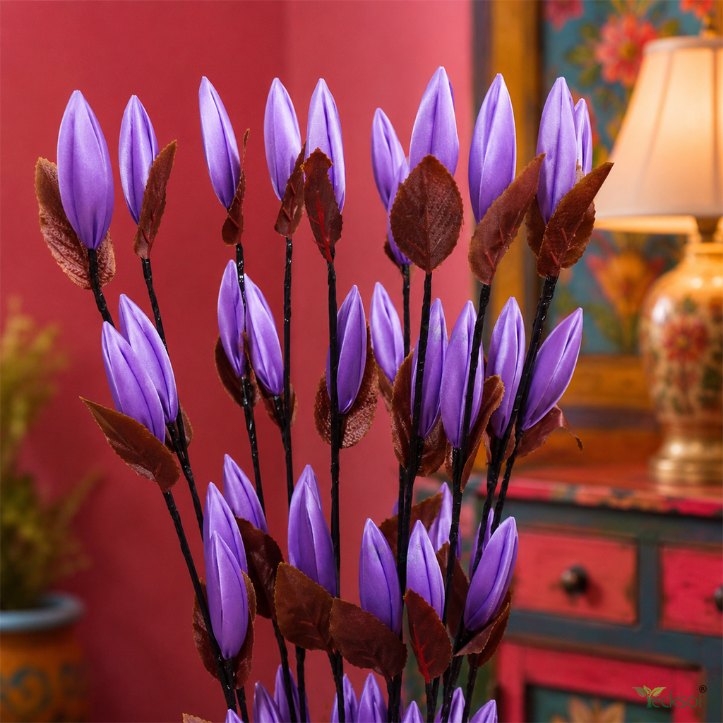 Tecksoi Multiple Purple Silk Lotus Buds Flower Sticks – Handmade Premium Floral Decor for Home & Event Decoration | Pack Of 5