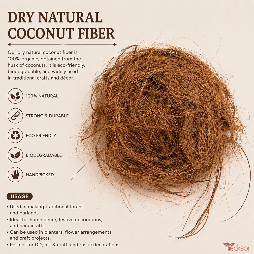 Tecksoi Natural Dried Coco Fiber for Crafting & Multipurpose Use | Pack Of 100g