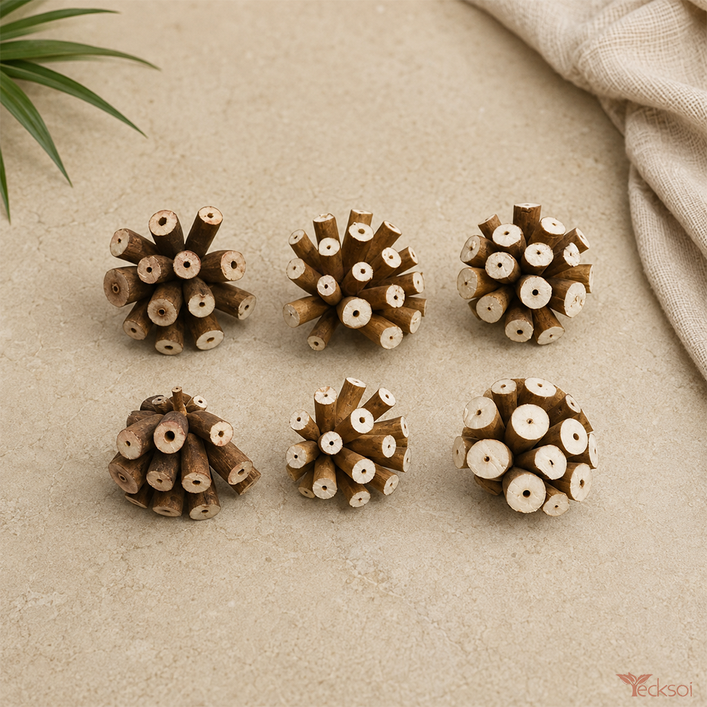 Tecksoi Natural Dried Sola Wood Handmade Honeycomb Flower | Pack Of 10