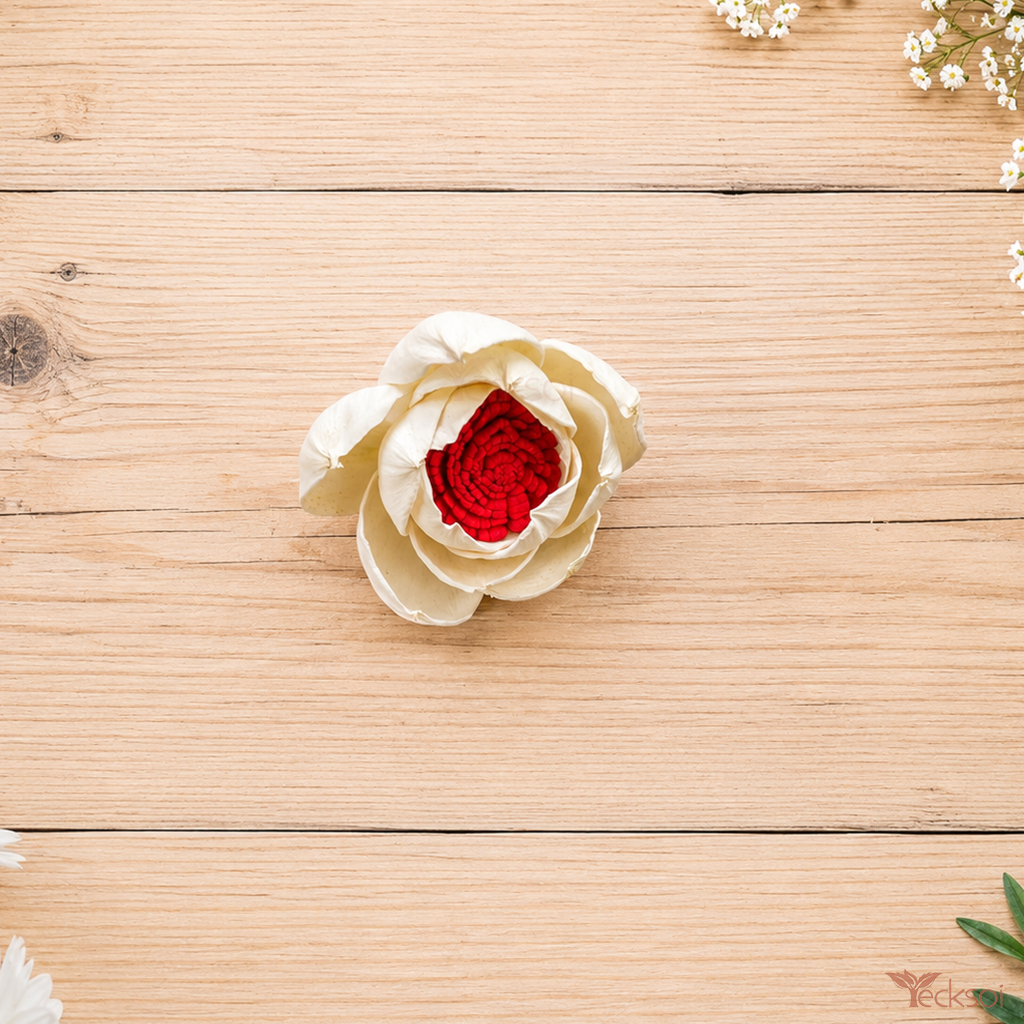 Tecksoi Natural Handcrafted Red Eyed Peony Sola Wood Flower | Pack Of 10
