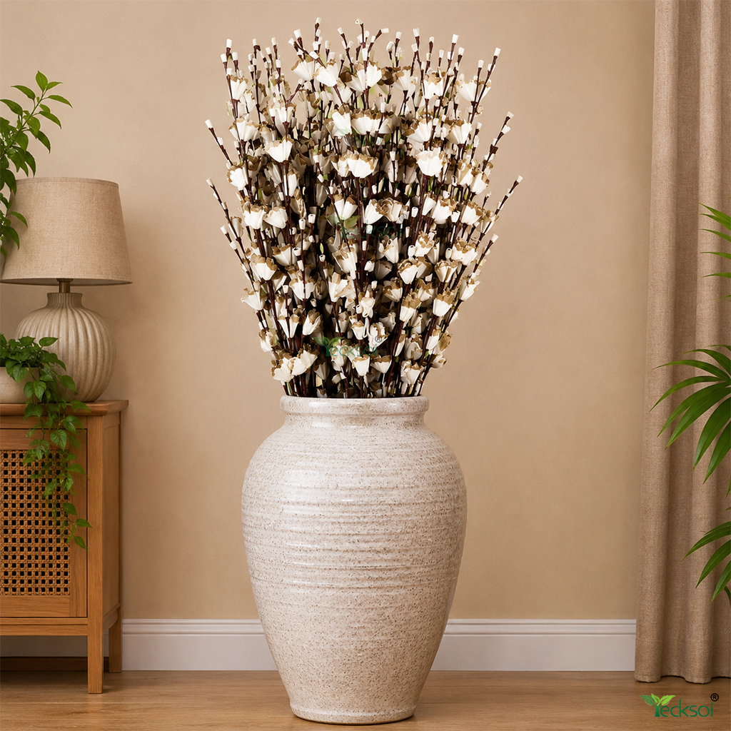 Tecksoi Natural Sola Wood Lily Flower Sticks – Premium Handcrafted Dry Flower Decor for Home & Event Decoration | Set Of 5