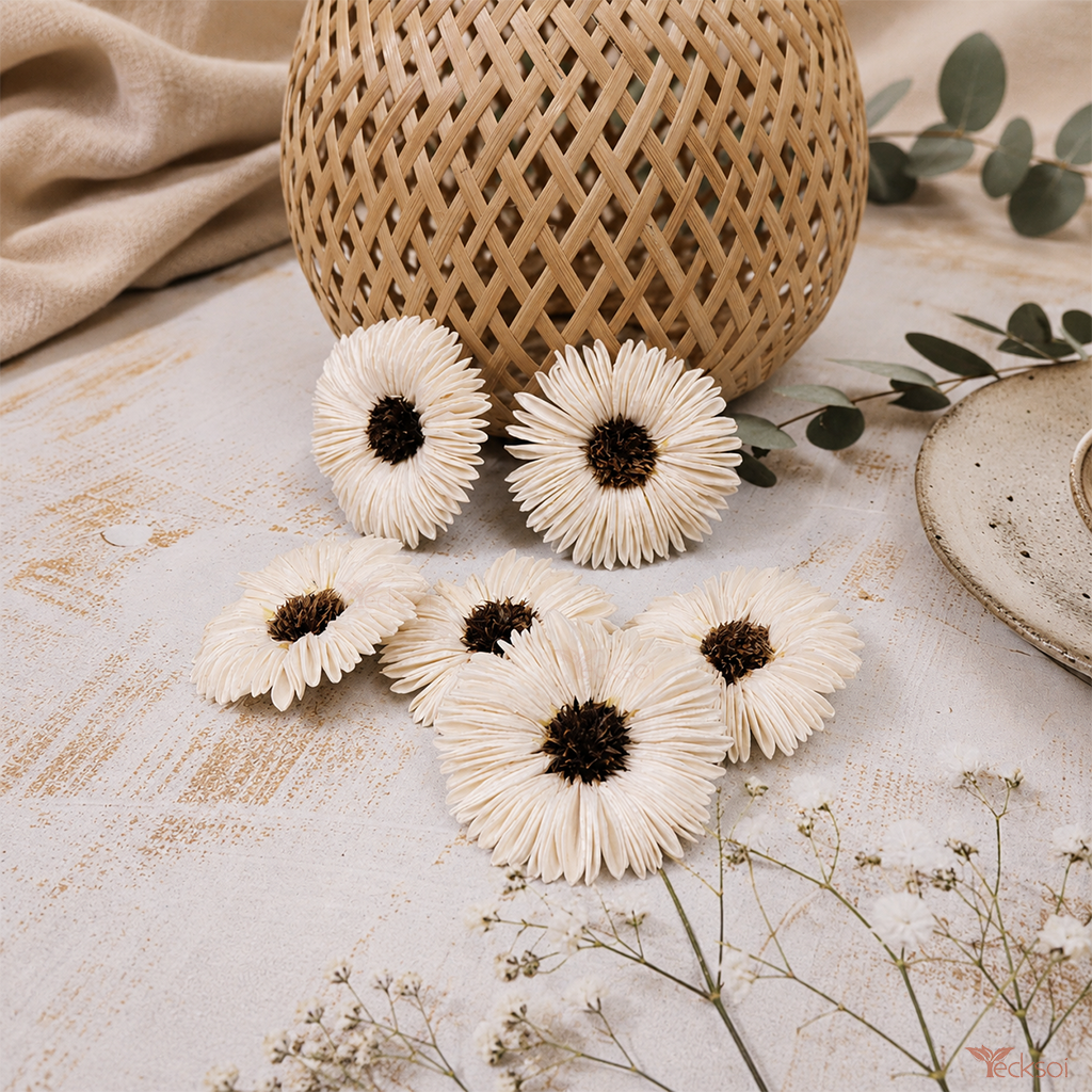 Tecksoi Natural Sola Wood Sunflower – Realistic Handcrafted Floral Decor Full of Natural Charm | Pack Of 10