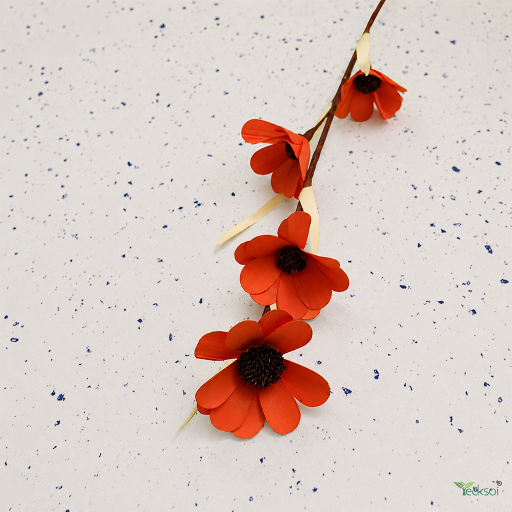 Tecksoi Orange Palm Daisy Flower Sticks – Handmade Premium Palm Leaf Dry Flower Decor for Home & Event Decoration | Pack Of 5