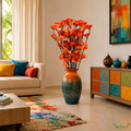 Tecksoi Orange Palm Daisy Flower Sticks – Handmade Premium Palm Leaf Dry Flower Decor for Home & Event Decoration | Pack Of 5