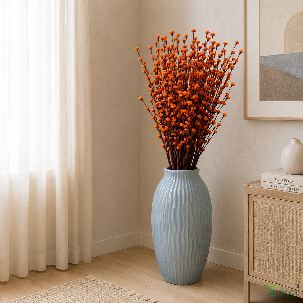 Tecksoi Orange Rose Buds Sola Wood Flower Sticks – Handmade Premium Dry Flower Decor for Home & Event Styling | Pack Of 5