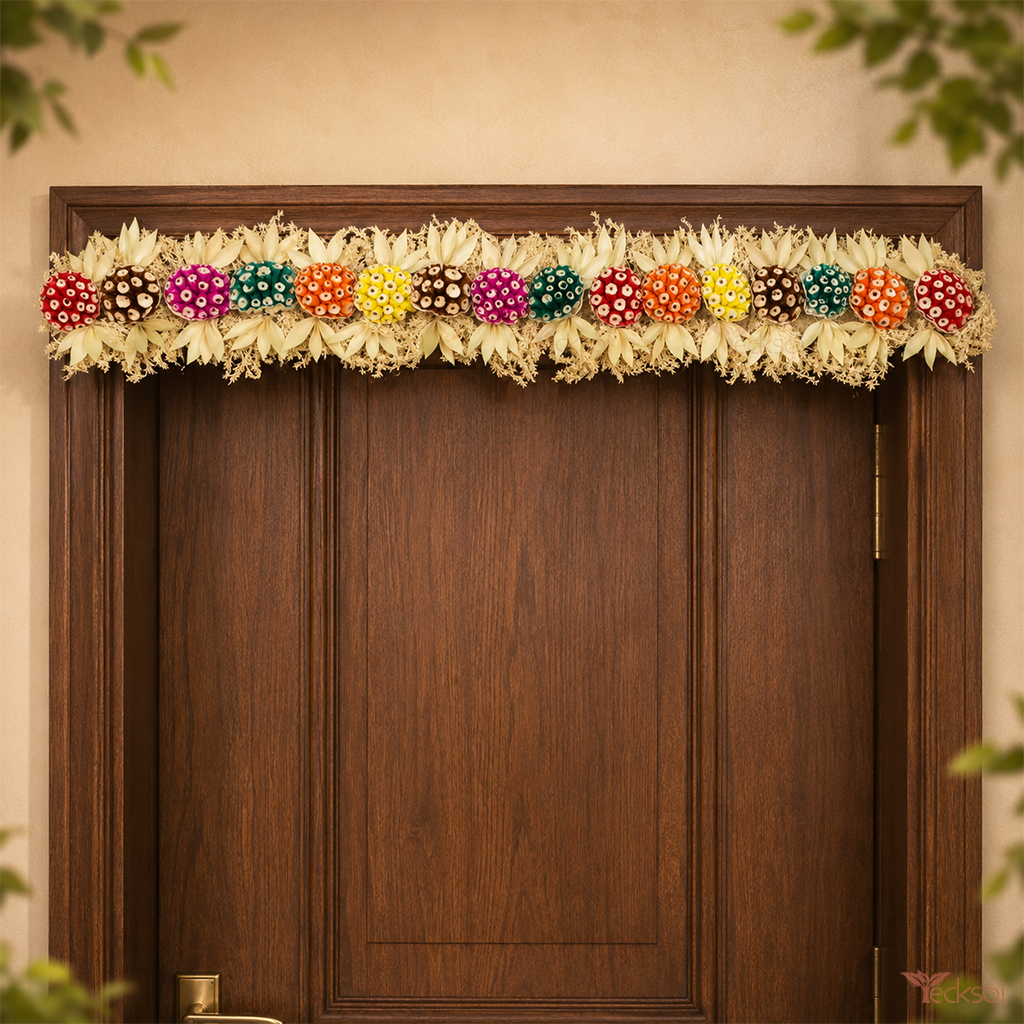 Tecksoi Palm Bloom Toran - Natural Sola Wood Flowers Door Toran