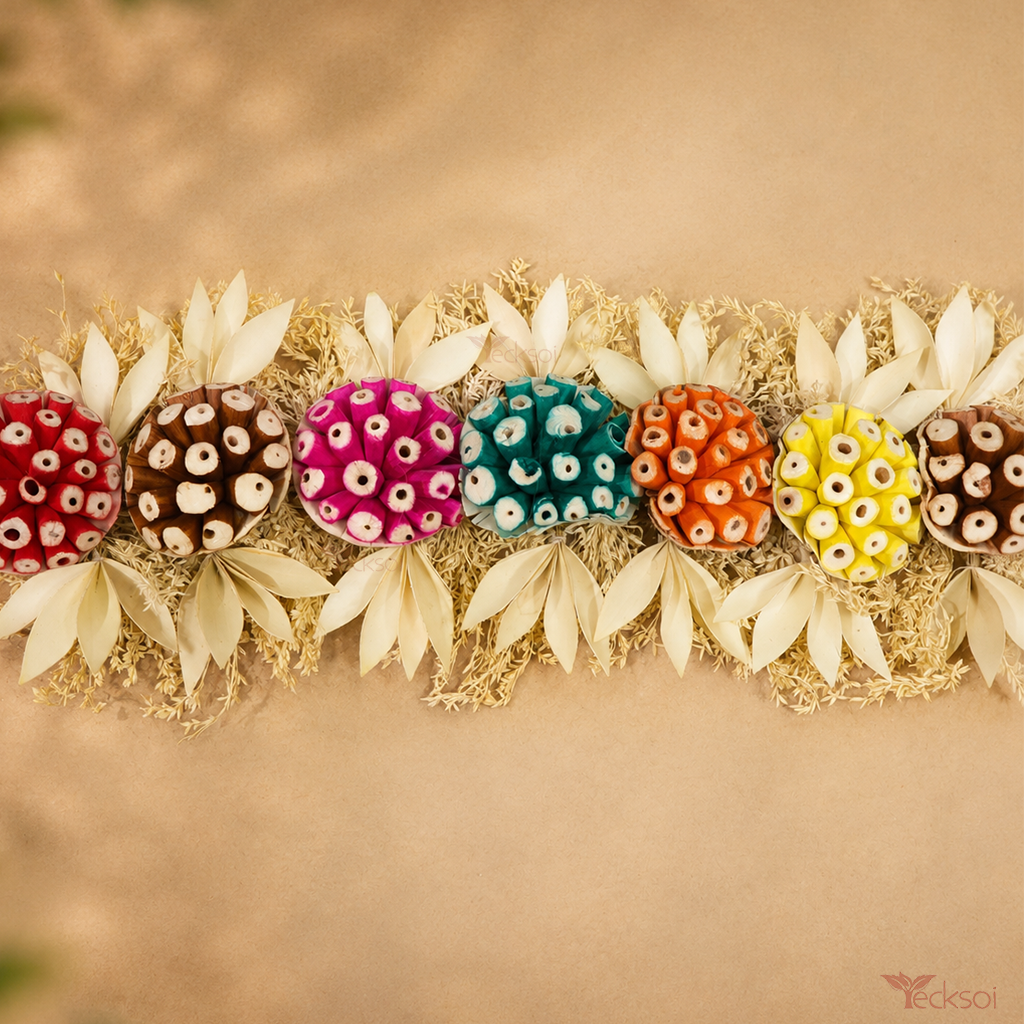 Tecksoi Palm Bloom Toran - Natural Sola Wood Flowers Door Toran