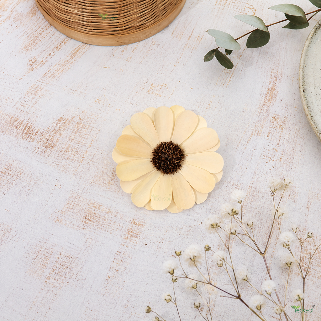 Tecksoi Palm Daisy Flower – Handcrafted Natural Palm Leaf Flower for Elegant Home &amp; Event Decor | Pack Of 10