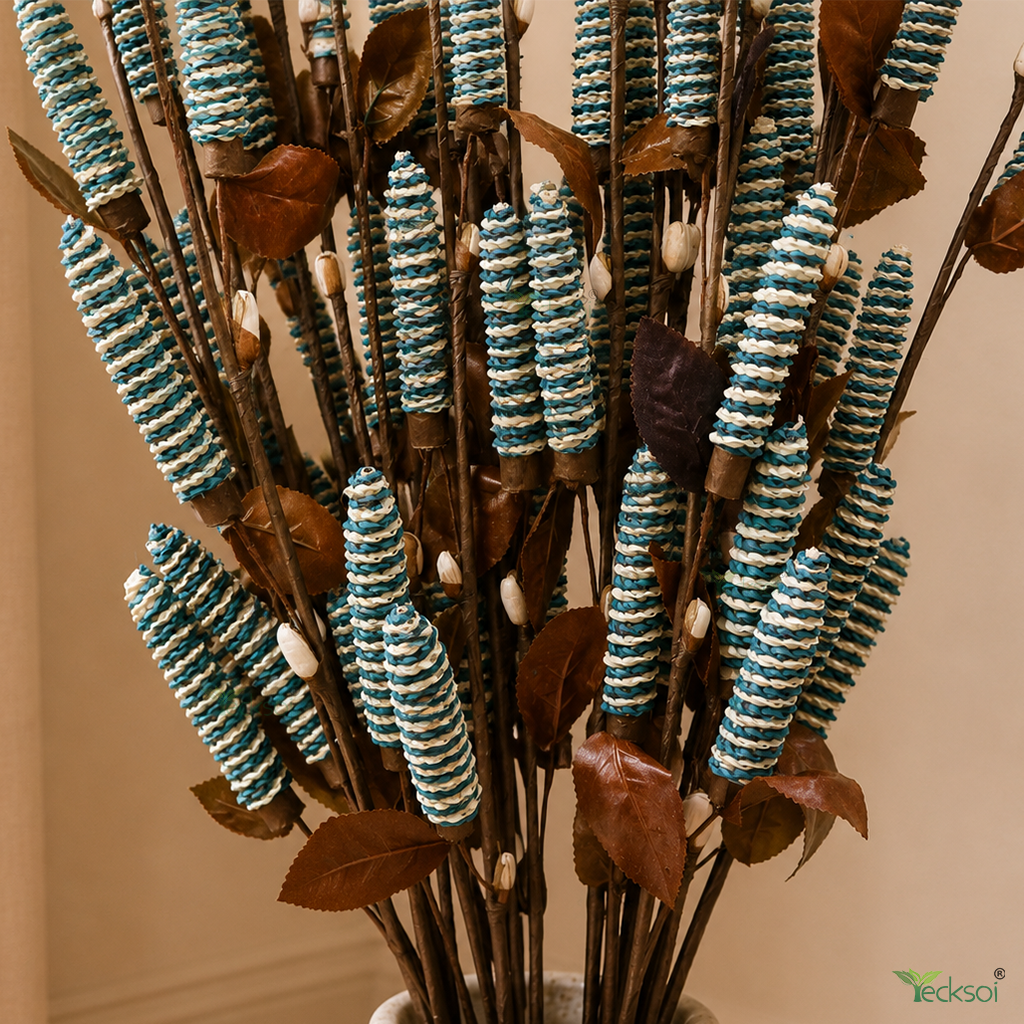 Tecksoi Palm Leaf Pine Chain Natural Blue Dry Flower Sticks – Handmade Premium Palm Leaf Decor for Home &Event Decoration | Pack Of 5